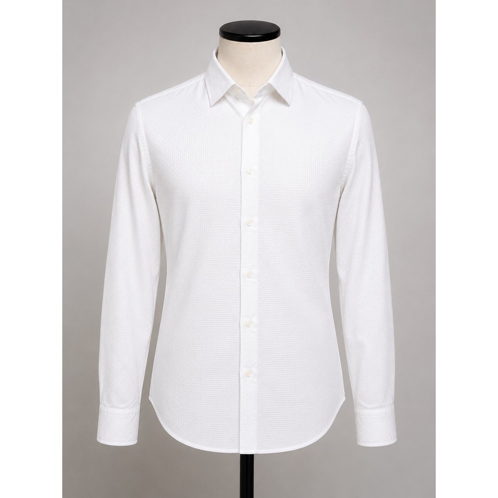 Armani Collezioni White Textured Dress Shirt Mens M 100% Cotton Luxury